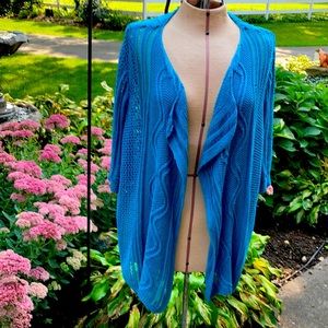 2X Ruby Road greenish blue elbow sleeve open cardi